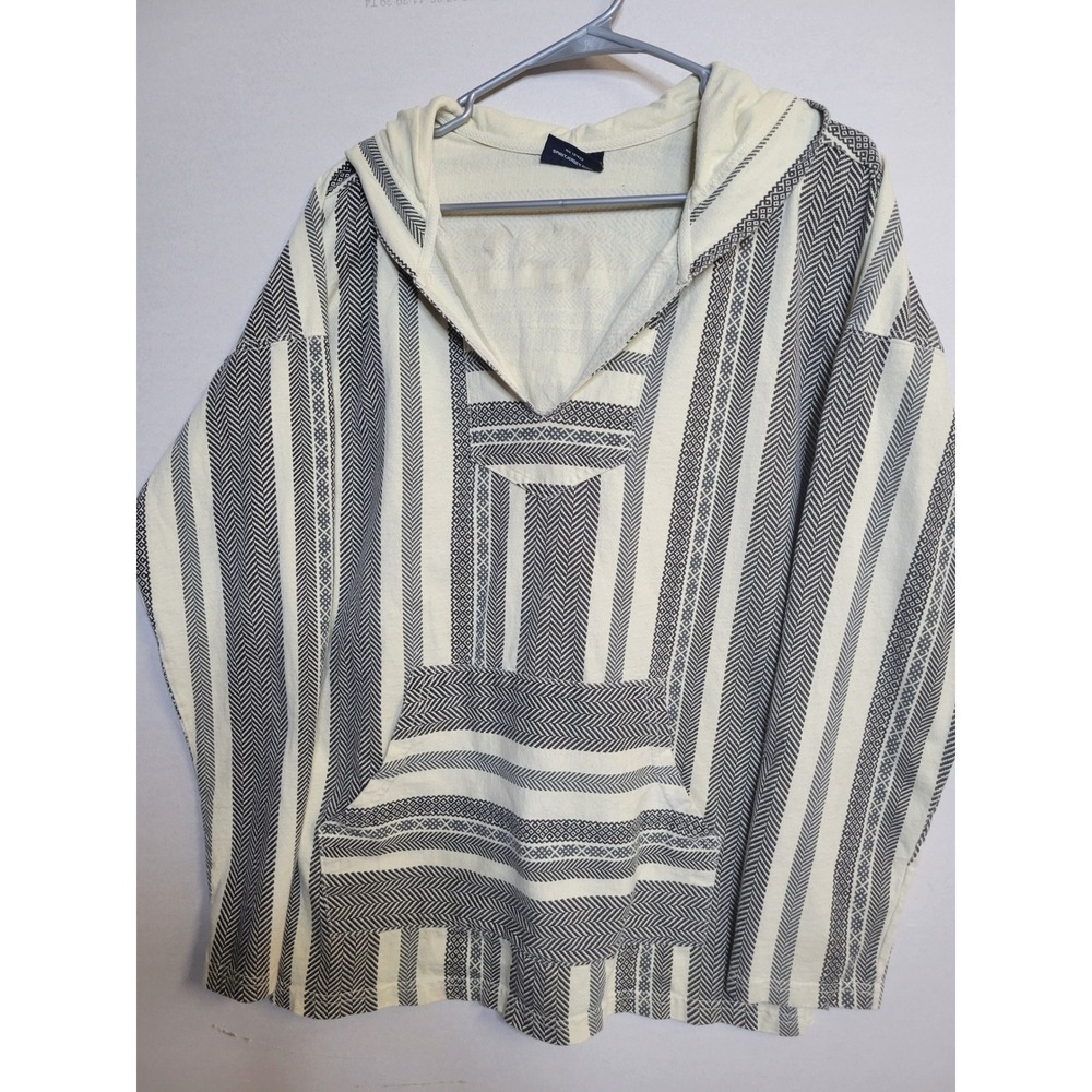 Spirit Jersey Baja Hoodie Cream Grey Striped Mermaid Graphic Pullover Small 1200
